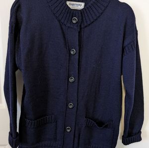 Authentic Guernsey Woolens Navy Cardigan Sweater the week come back Women's M 38